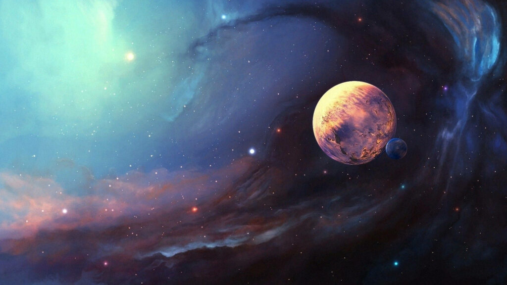 Stunning Cosmic Wallpaper: Jupiter, Nebula & Stars in Digital Art