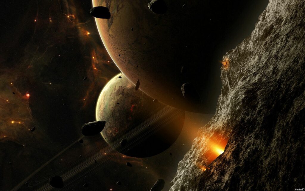 Vibrant Cosmic Wallpaper: Planets & Asteroids in Deep Space