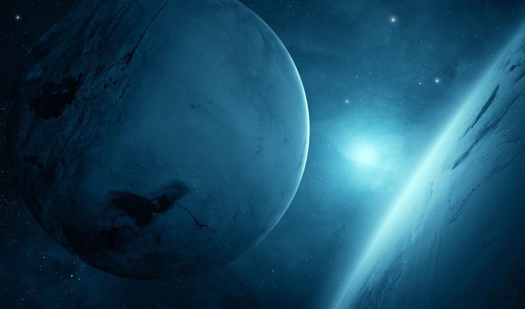 Stunning Cosmic Wallpaper: Two Textured Planets & Twinkling Stars