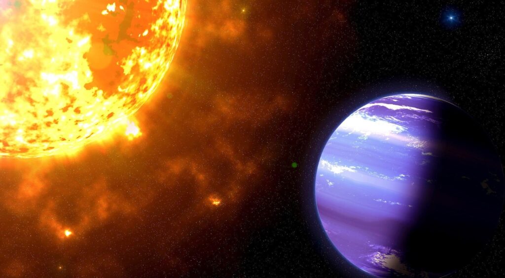 Radiant Cosmic Wallpaper: Sun, Planet, and Stunning Starry Scene