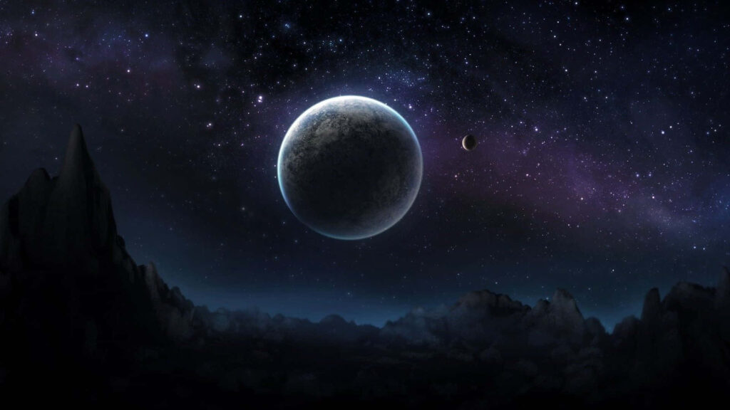 Serene Planet Wallpaper: Majestic Mountains & Cosmic Stars