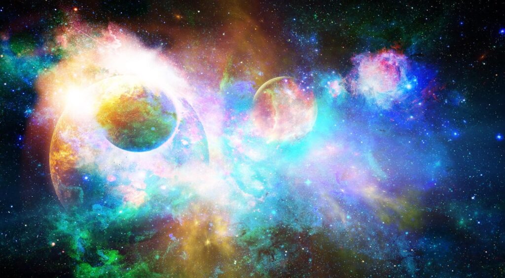 Cosmic Wallpaper: Stunning Stars, Planets & Vibrant Nebulae Scene