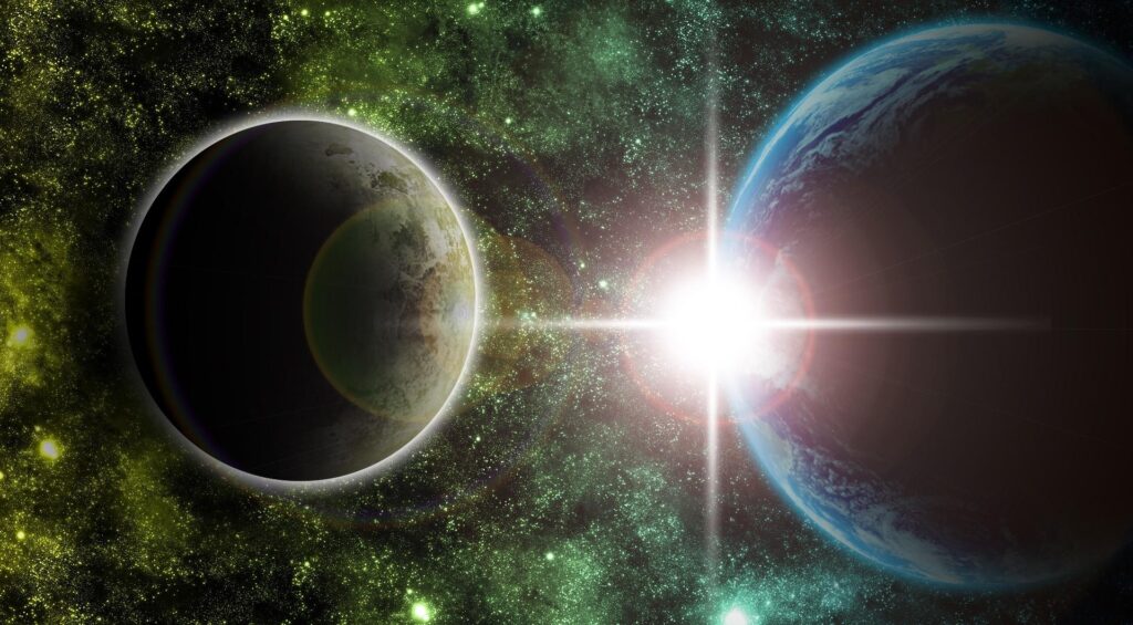 Stunning Cosmic Wallpaper: Two Planets in Radiant Universe