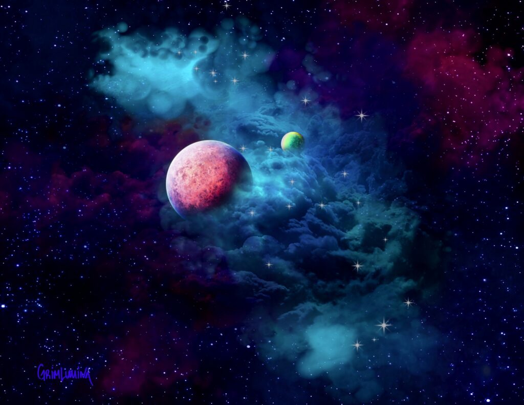 Vibrant Cosmic Wallpaper: Planets & Nebulae in Starry Space Scene