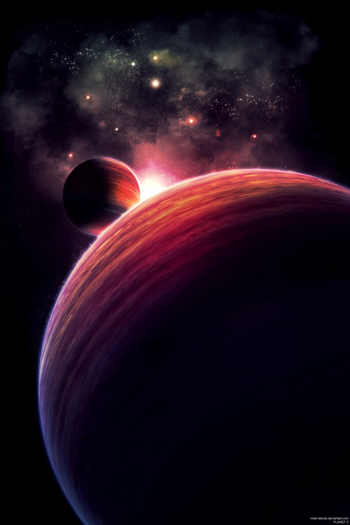 Vibrant Cosmic Wallpaper: Two Planets & Glowing Starlight Scene