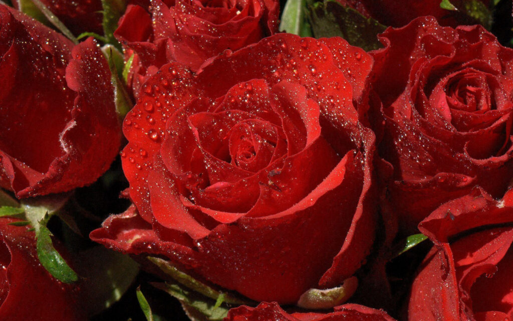 Stunning Crimson Red Roses with Water Droplets - Floral Wallpaper