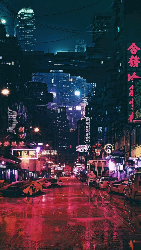 Cyberpunk Cityscape Wallpaper: Neon Lights & Rainy Aesthetic