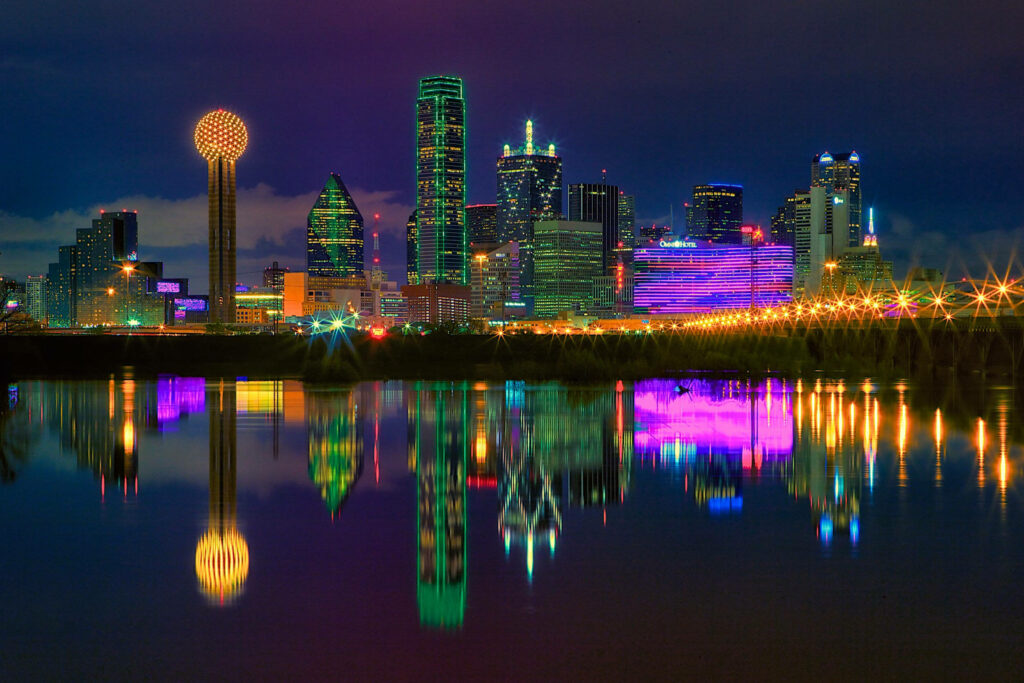 Stunning Dallas Skyline Night Wallpaper - Trinity River Reflection