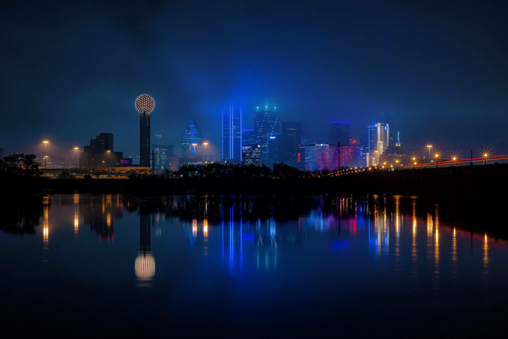 Stunning Dallas Skyline Wallpaper: Night Reflection & Blue Glow