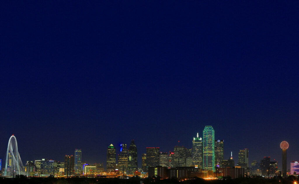 Mesmerizing Dallas Skyline Night Wallpaper – Urban & Celestial Beauty