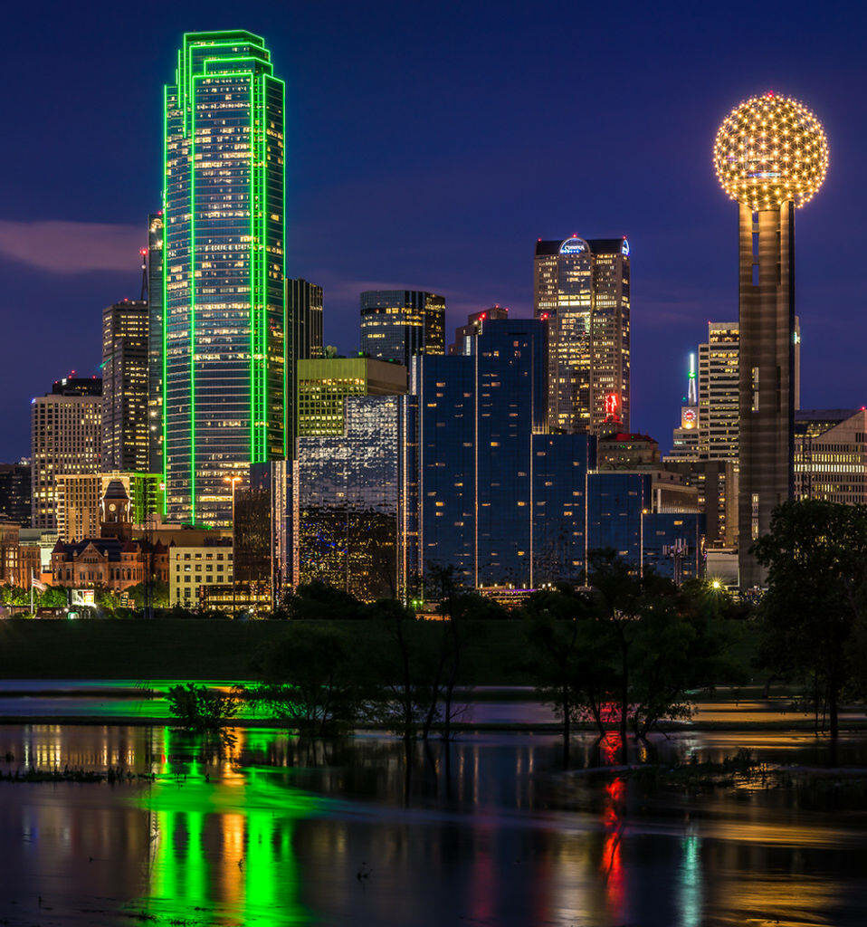 Stunning Dallas Skyline Night Wallpaper with Reflection on Trinity River