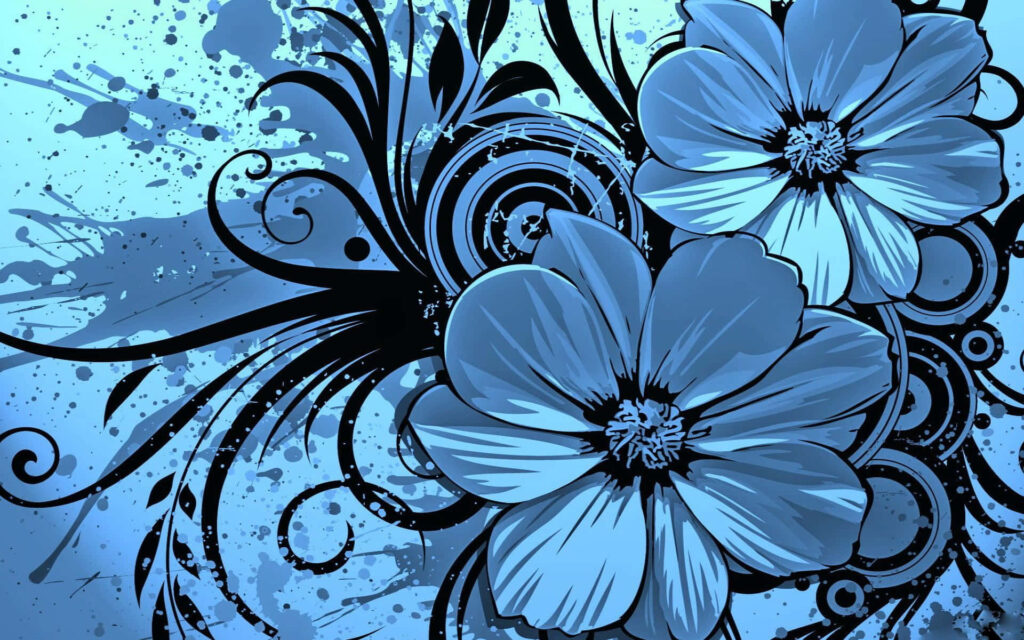 Bold Dark Blue Floral Vector Art Wallpaper Background Design