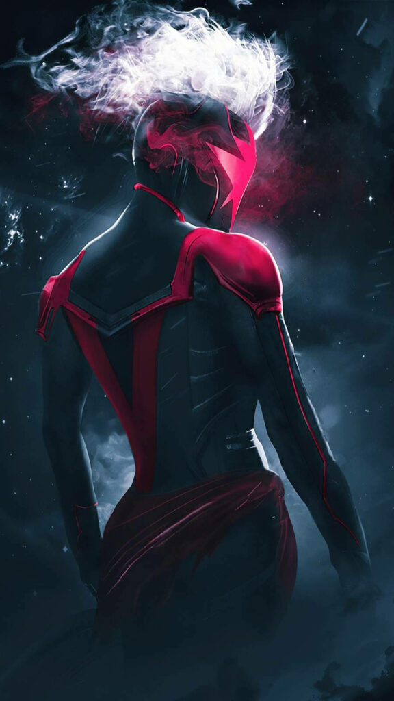 Stunning Dark iPhone Wallpaper: Captain Marvel in Bold Red & Black