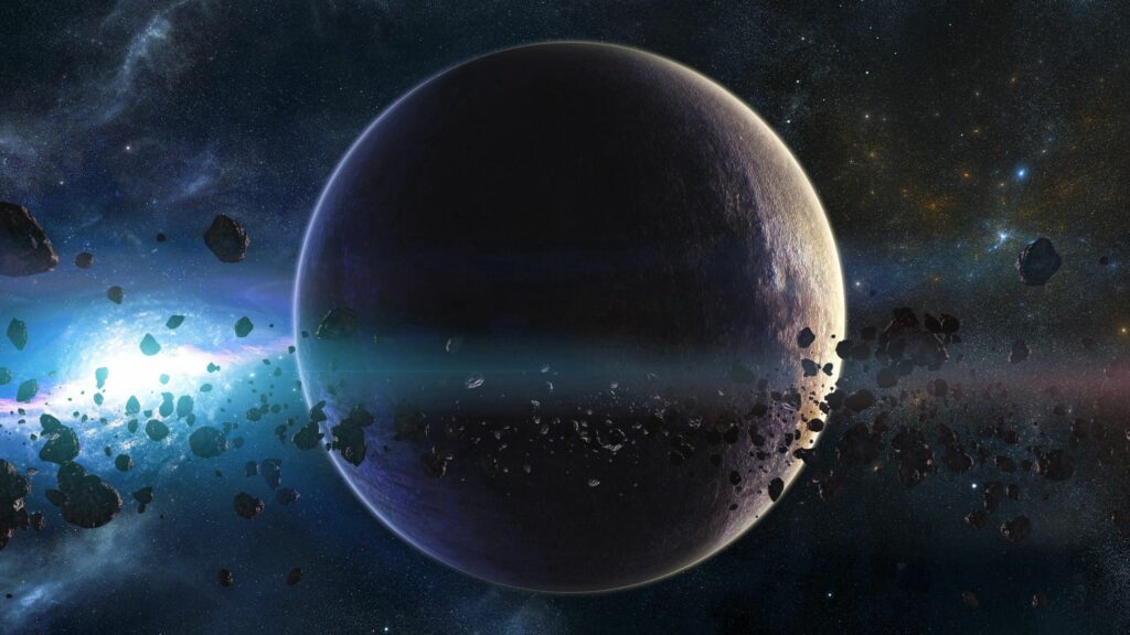 Dark Planet Wallpaper: Asteroid Belt & Cosmic Background Art