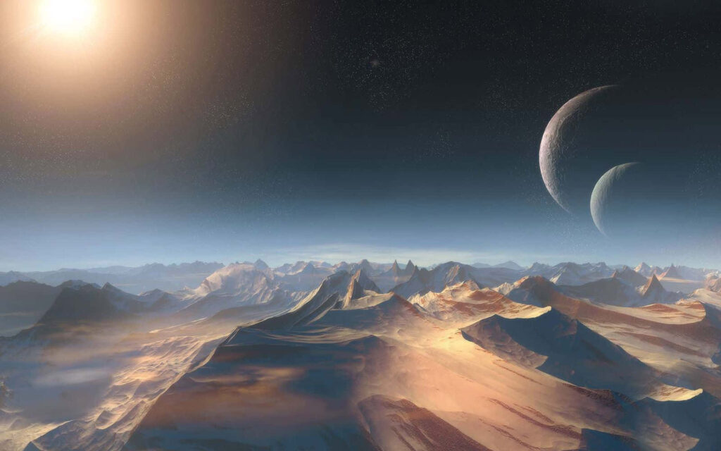 Stunning Desert Planet Wallpaper: Cosmic Dunes & Celestial Bodies