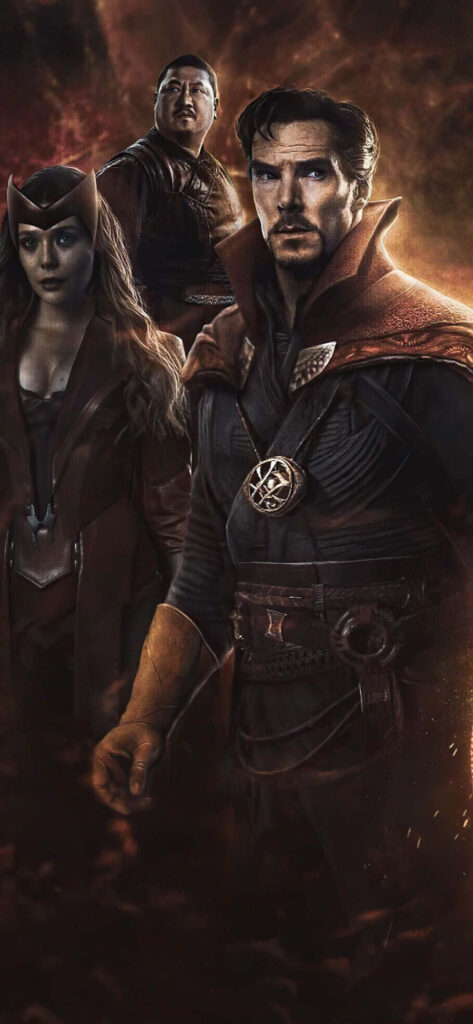 Epic Doctor Strange, Scarlet Witch & Wong Wallpaper in Fiery Multiverse