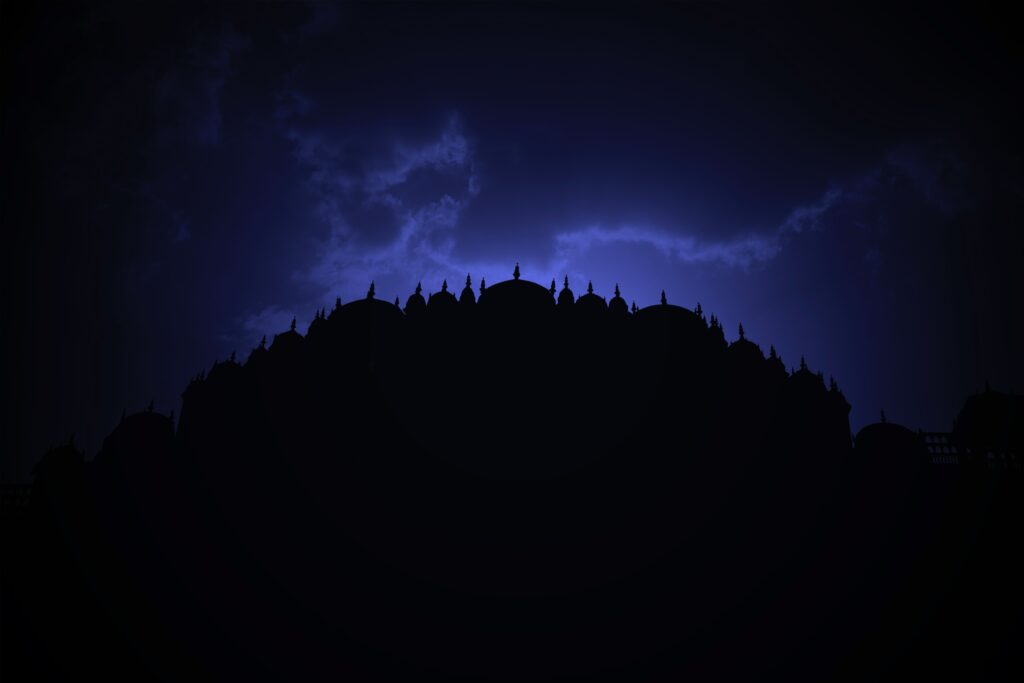 Elegant Dome Architecture Wallpaper: Night Sky & Dramatic Clouds