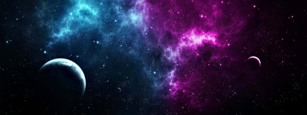Stunning Dual-Screen Space Wallpaper: Blue & Purple Nebulae