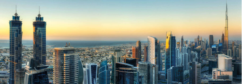 Stunning Dubai Skyline Wallpaper: Modern Architecture at Sunset