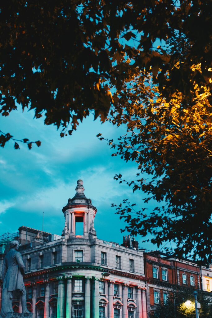 Stunning Dublin Architecture Wallpaper: Illuminated Historic Building
