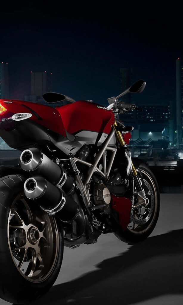 Red Ducati Street Fighter Wallpaper: Sleek Style in Urban Nightscape