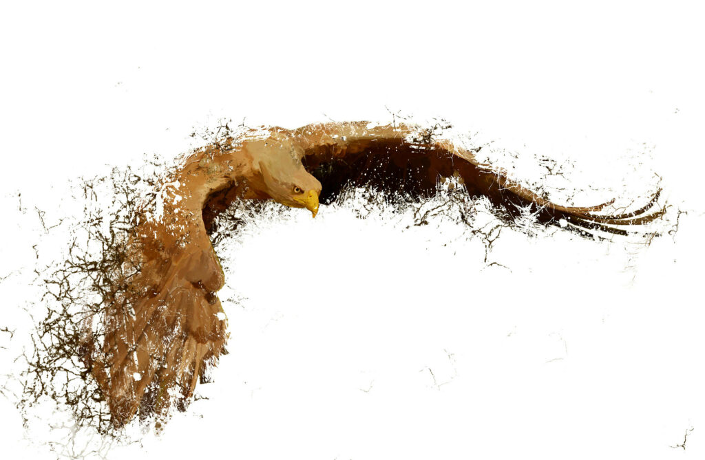 Majestic Eagle Mid-Flight: Dynamic Abstract Art Wallpaper