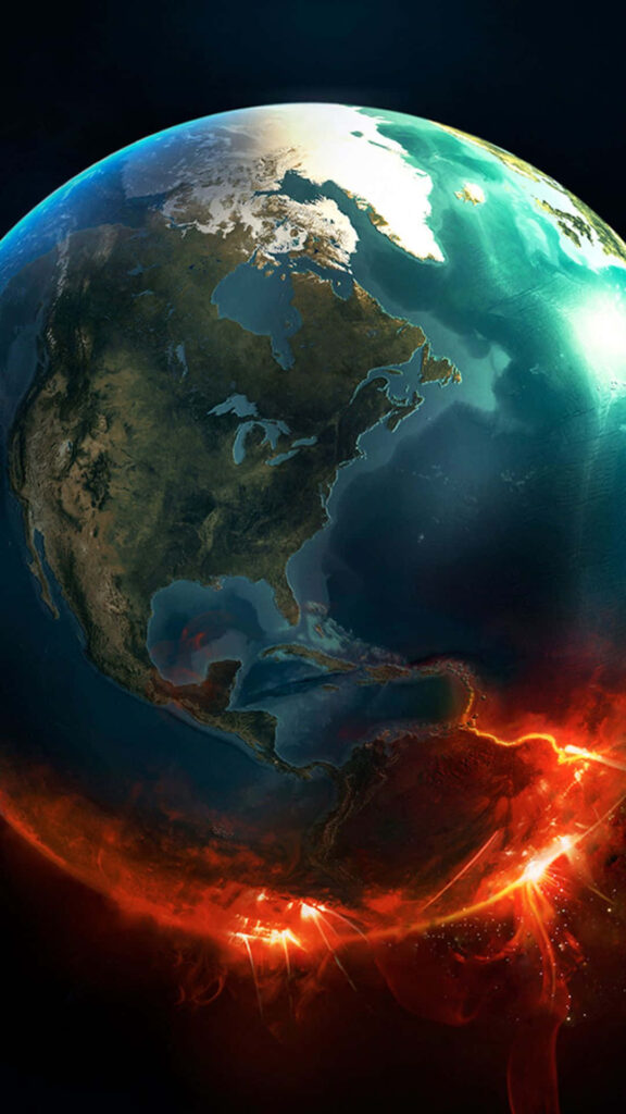 Vibrant Earth Wallpaper: Fiery Flames vs. Peaceful Blue & Green