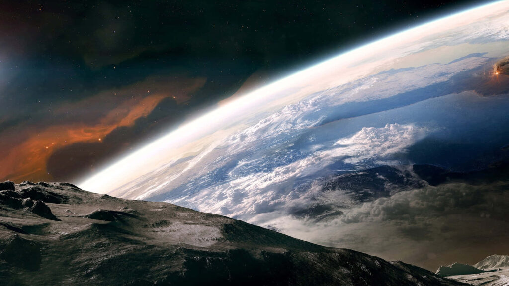 Stunning Earth View from Space with Celestial Foreground Background Wallpaper