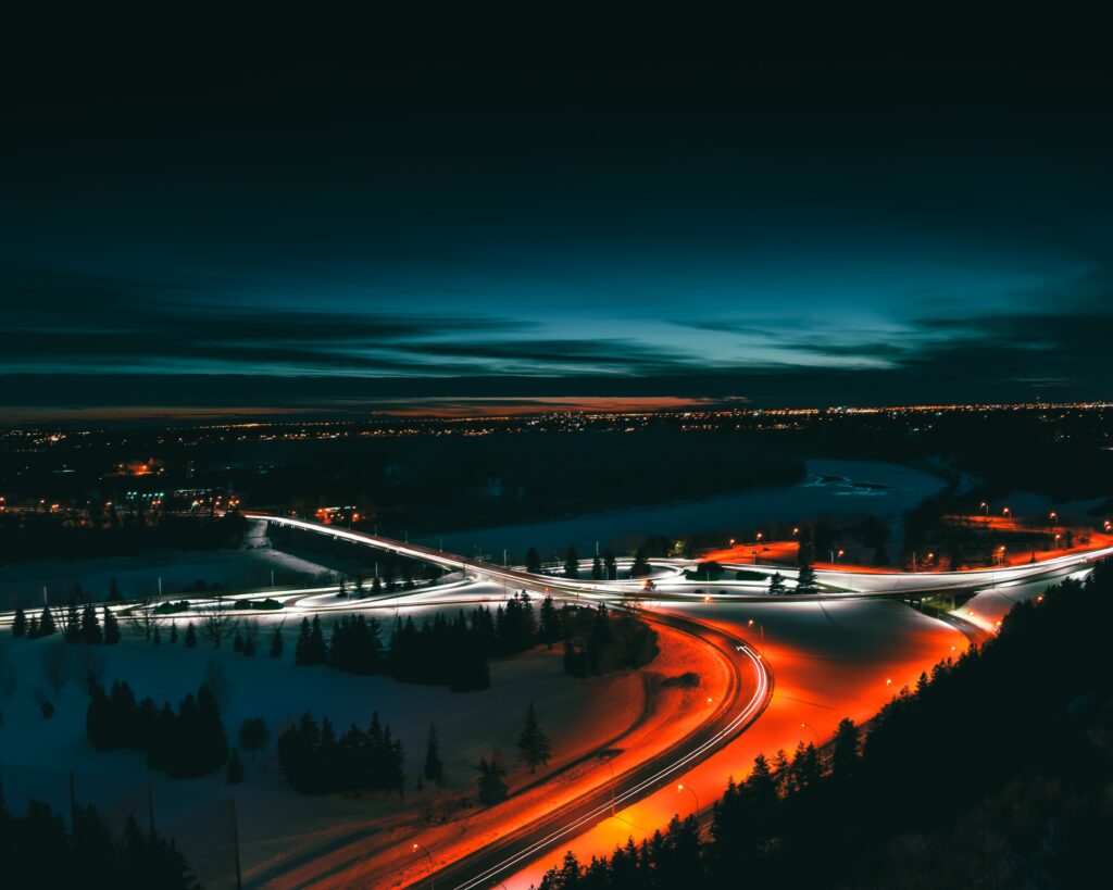 Stunning Edmonton Nighttime Cityscape Wallpaper: Vibrant Lights & Winter