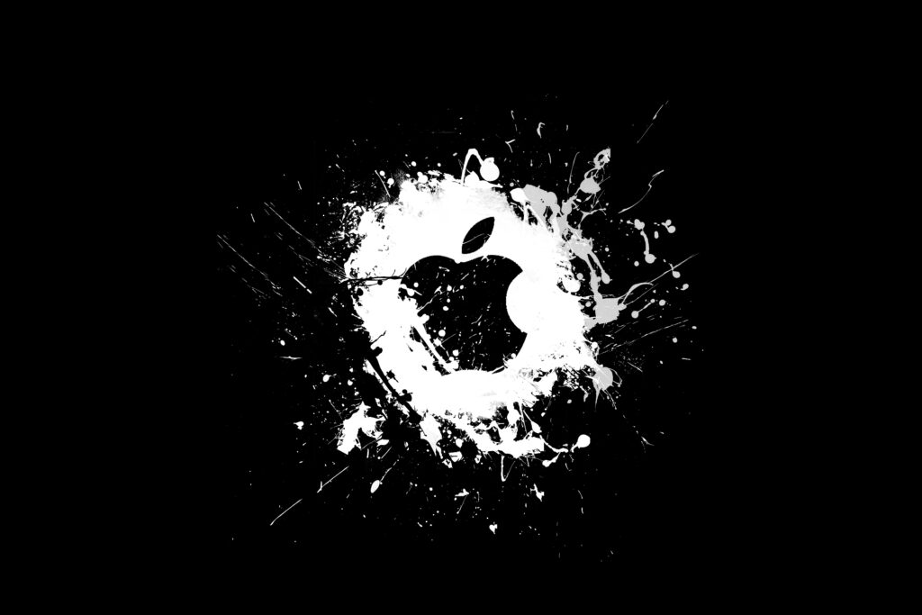 Stunning Contemporary Apple Logo 4k: Elegant Contrast of Black and White on a Dark Background Wallpaper