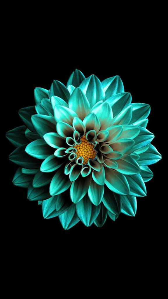 Emerald Green Flower on Black AMOLED Wallpaper - High-Contrast Design