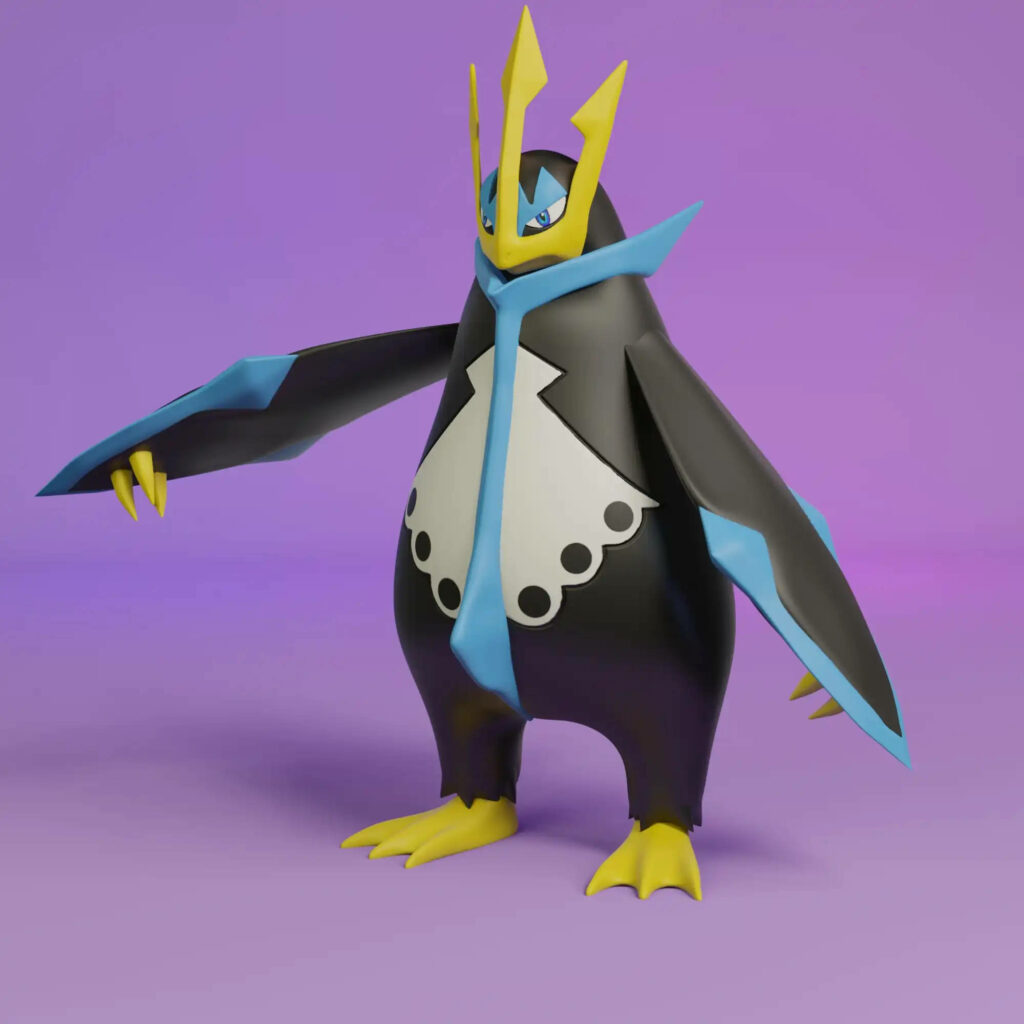 Vibrant 3D Empoleon Wallpaper: Pink to Purple Gradient Background