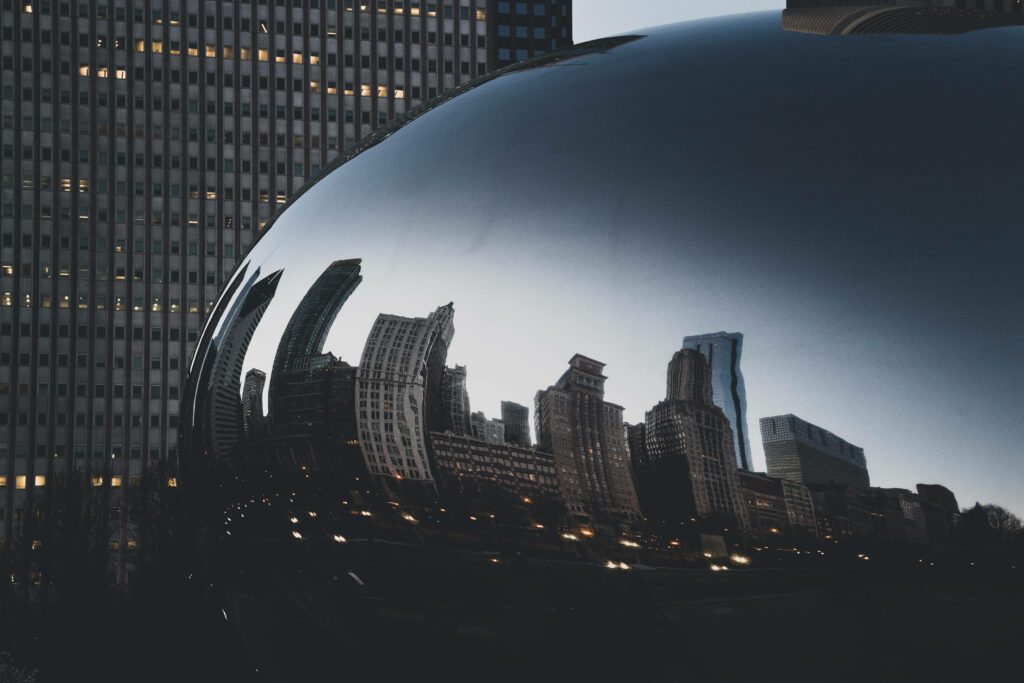 Evening View of The Bean: Chicago Skyline Reflection Wallpaper