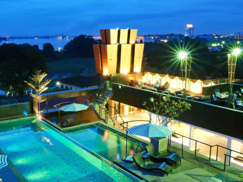 Stunning Evening View Wallpaper: Hotel Rashmi, Vientiane Poolside