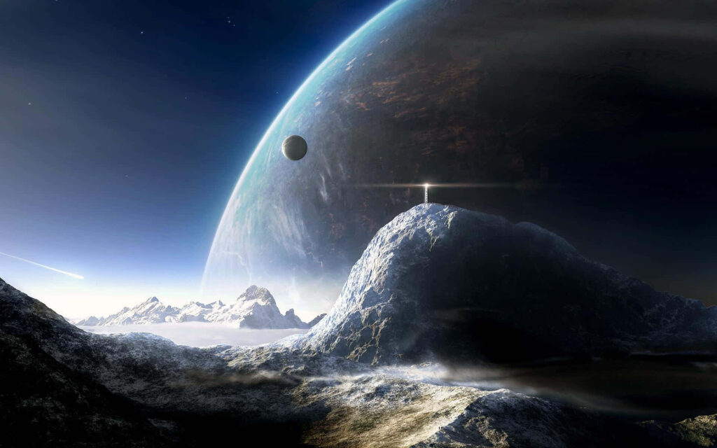 Stunning Extraterrestrial Landscape Wallpaper with Celestial Features
