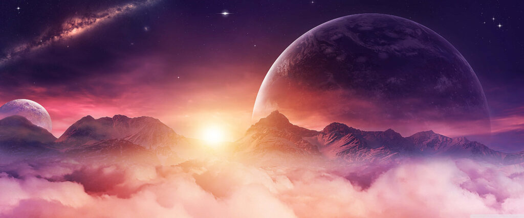 Stunning Extraterrestrial Sunset Wallpaper: Cosmic Landscape Background