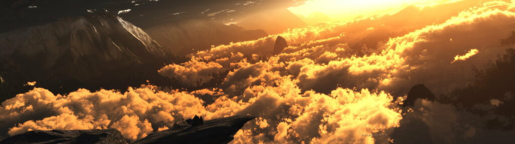 Fantasy Landscape Art: Golden Clouds & Ethereal Sunlight Wallpaper