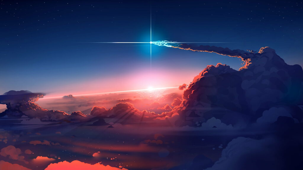 Radiant Comet Fantasy Landscape Wallpaper - Dreamy Sky Background