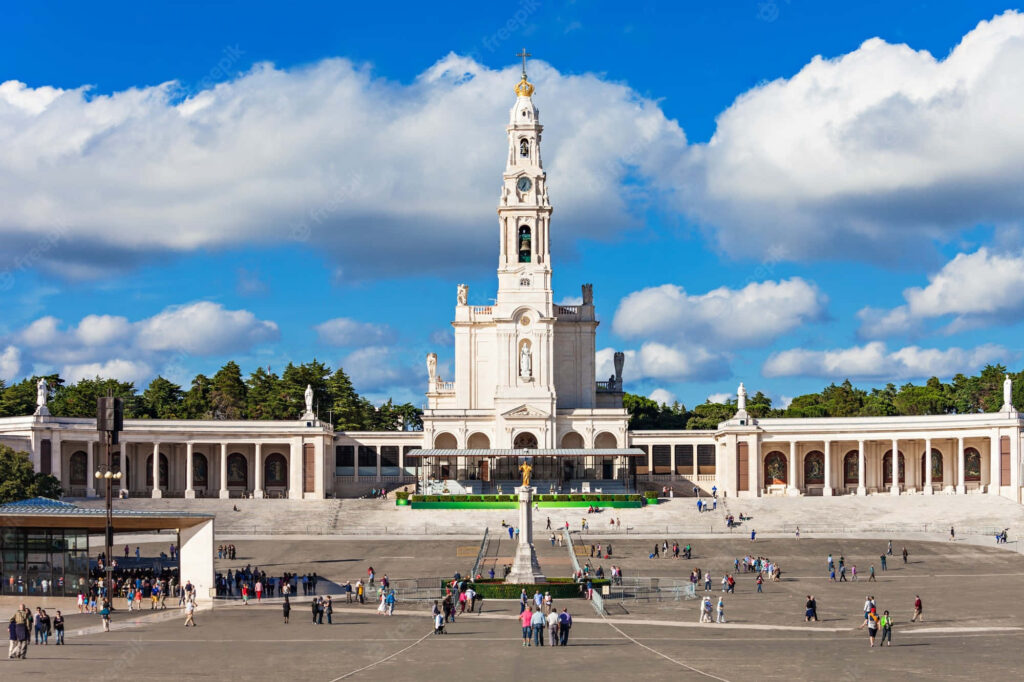 Stunning Fatima Sanctuary View: Vibrant Sky & Serene Atmosphere Wallpaper