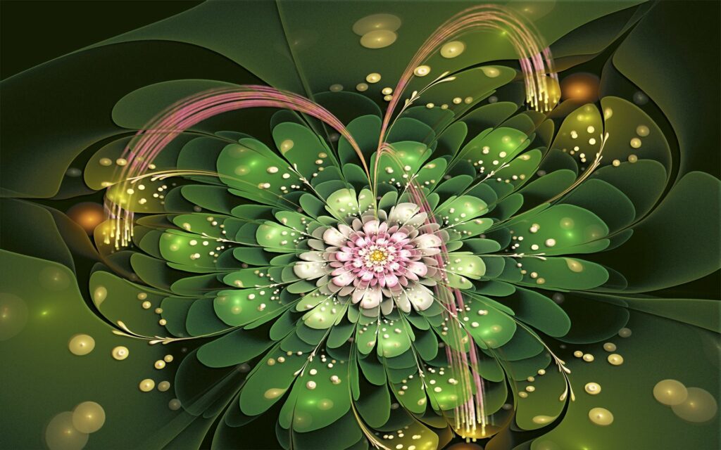 Stunning Floral Fractal Wallpaper - Vibrant Green & Pink Design