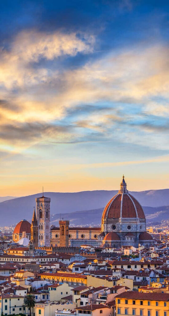 Stunning Florence Cathedral Wallpaper: Vibrant Sunset Sky View