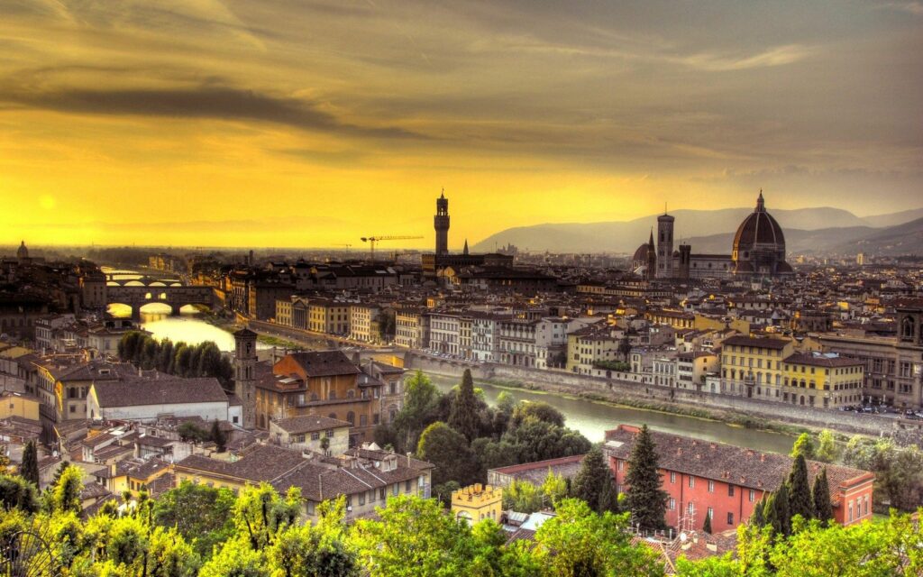 Stunning Florence Sunset Wallpaper: Cathedral & Ponte Vecchio Views