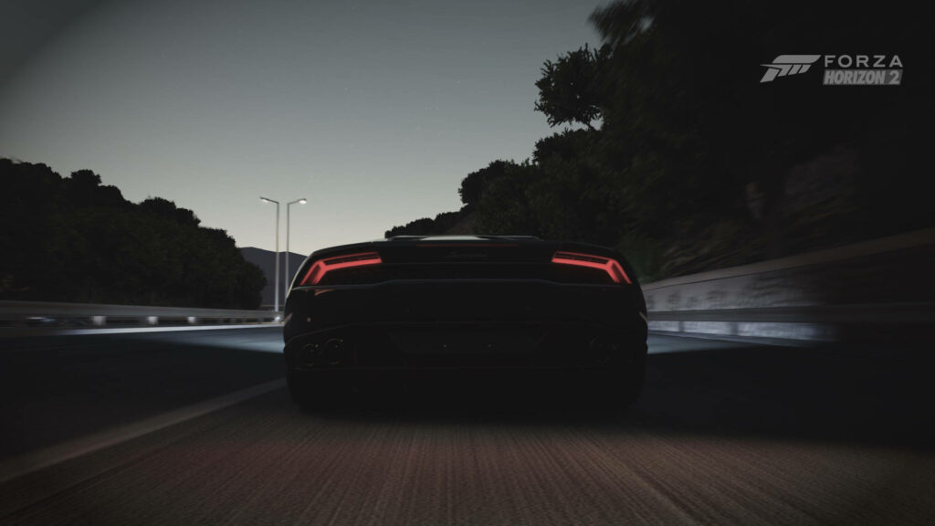 Thrilling Forza Horizon 2 Wallpaper: Sleek Black Car at Dusk