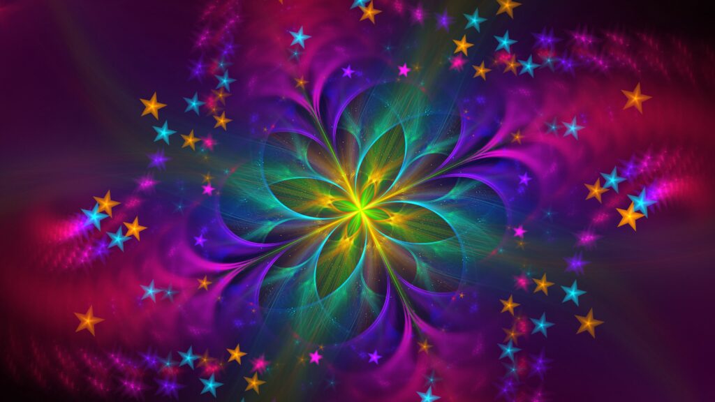 Vibrant 4K Fractal Flower Wallpaper with Colorful Glowing Petals