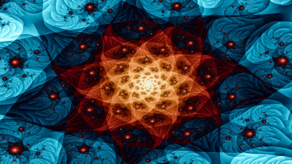 Vibrant Fractal Flower Wallpaper: Blue & Red Abstract Background