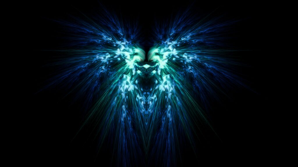 Stunning Fractal Wallpaper: Blue & Green Light on Black Background
