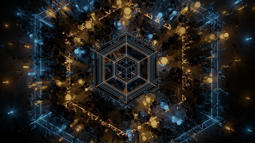Stunning 3840x2160 Fractal Wallpaper: Geometry & Vibrant Blue-Gold