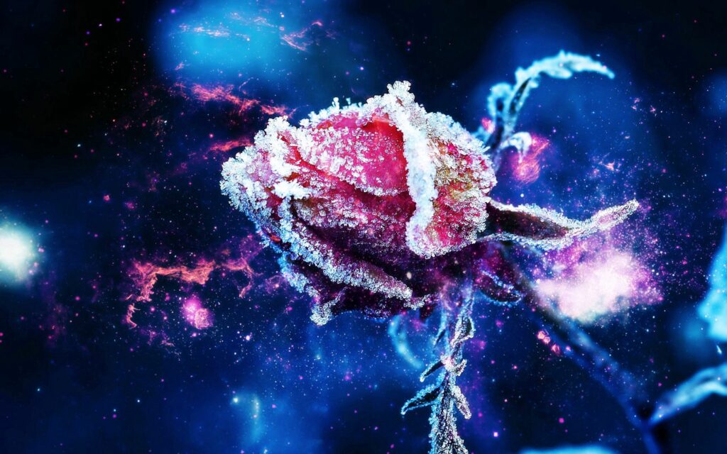 Cosmic Rose Bud Wallpaper: Frosted Beauty Meets Mystical Vibes