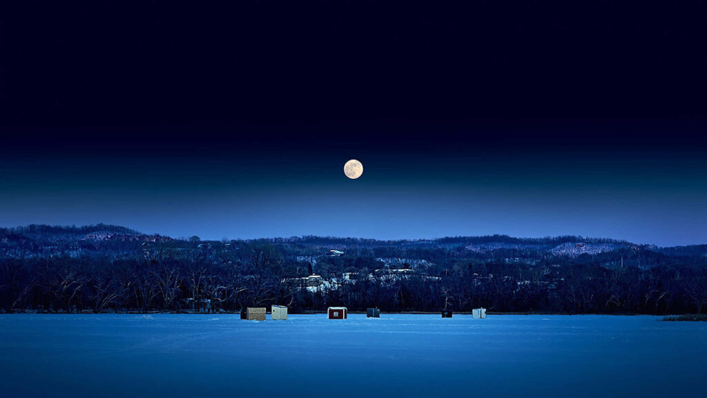 Luminous Full Moon Wallpaper: Tranquil Snowy Landscape