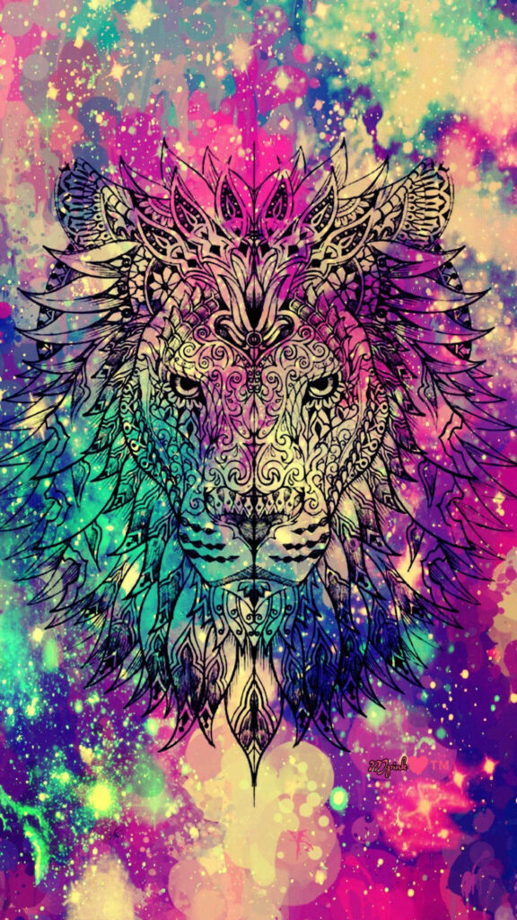Majestic Lion Mural Wallpaper: Cosmic Galaxy-Inspired Design